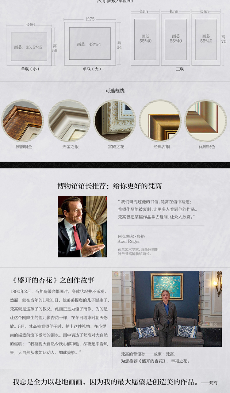 
                                        橙舍 欧式玄关装饰画 现代餐厅油画 有框卧室挂画版画 梵高油画 杏花 沙发背景墙装饰画 雅韵铜金 装框高64*宽75                