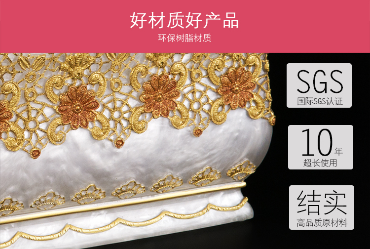 amojoy欧式多功能纸巾盒 客厅桌面遥控器收纳盒 创意餐巾纸抽纸盒 卧室家用树脂纸巾盒子 蕾丝银色