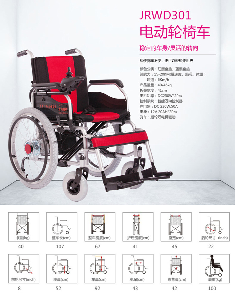 吉芮电动轮椅车可折叠靠背老年人代步车智能控制 jrwd
