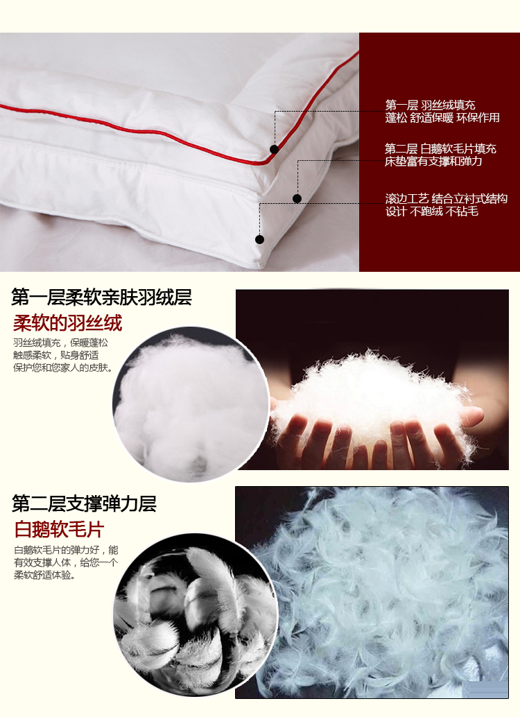 
                                        吾家元素床垫 五星级酒店双层加厚柔软保暖双人羽绒床褥垫被子 榻榻米床护垫 5公分双层米色 1.5米床/150*200cm                