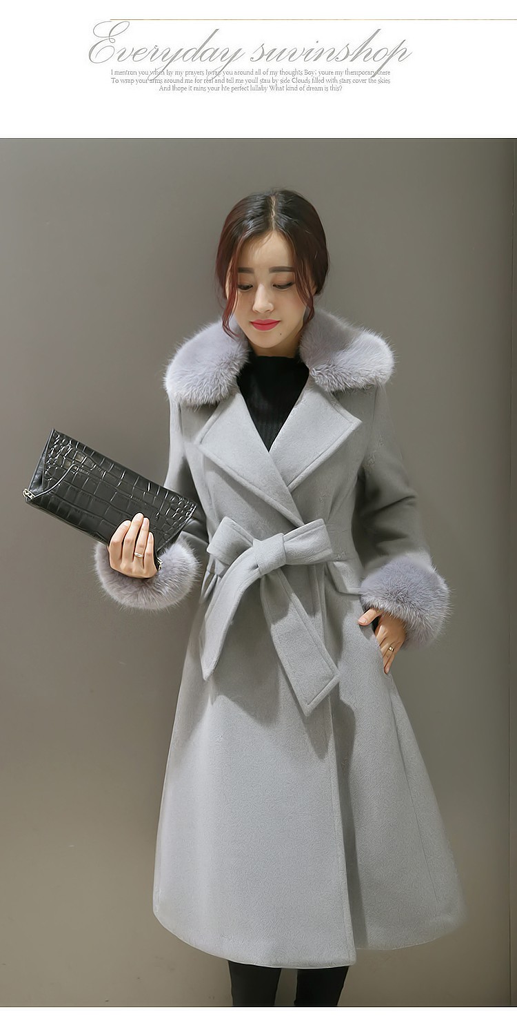 妍莲2015秋冬新款大码女装显瘦呢大衣 女中长款毛呢大衣外套女 Y135 粉色 XL