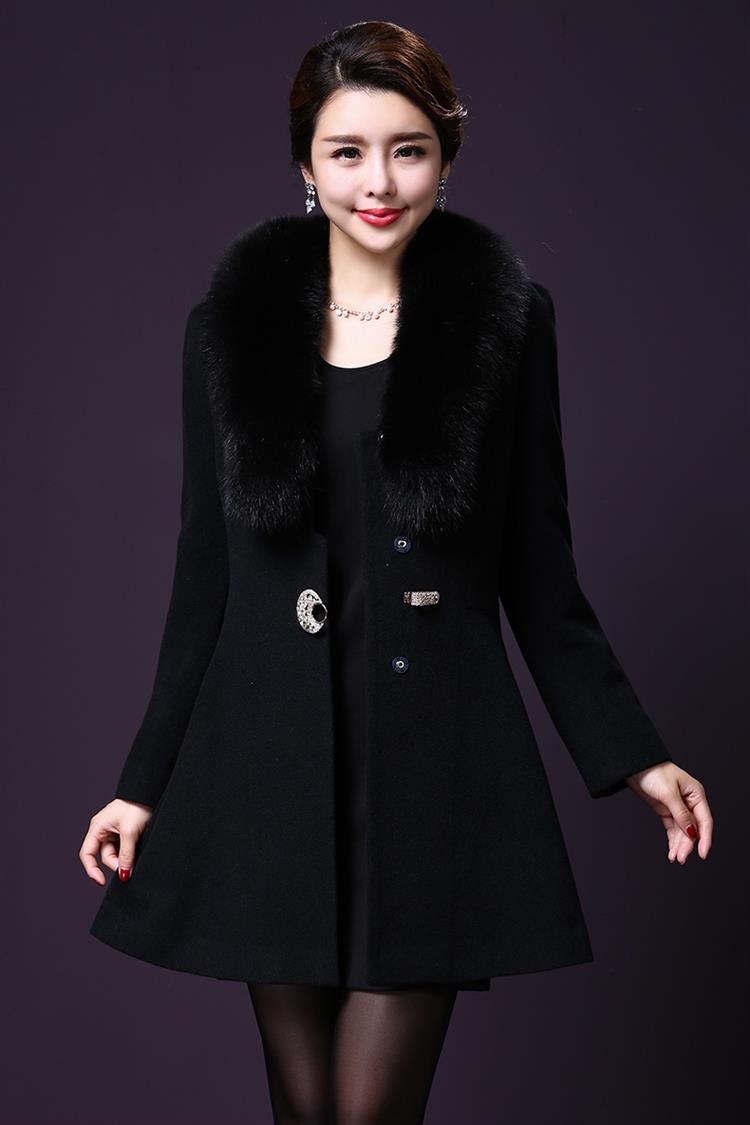 佳衣名品 2015秋冬新款奢华大毛领毛呢外套 M8039 蓝色 XXXL