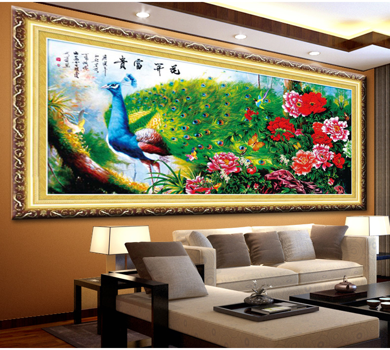 鸿胤皇室蒙娜丽莎十字绣孔雀开屏图花开富贵孔雀客厅十字绣画印花新款十字绣牡丹花系列画 YA435 长1.80米*宽0.80米