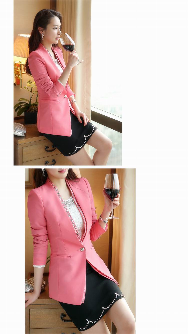 欧诗罗兰2014秋装女装新款OL气质小西装休闲韩版修身女士外套8853# 粉色 XL适合110-120