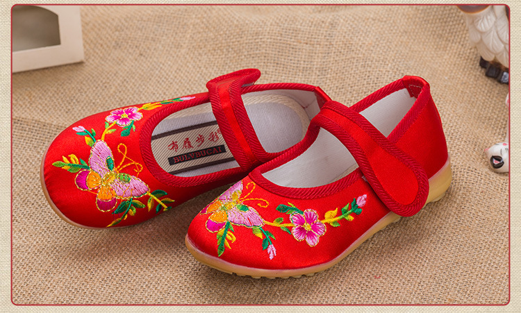 老北京手工女婴儿童绣花布鞋 表演出舞蹈布鞋 b006红色 21