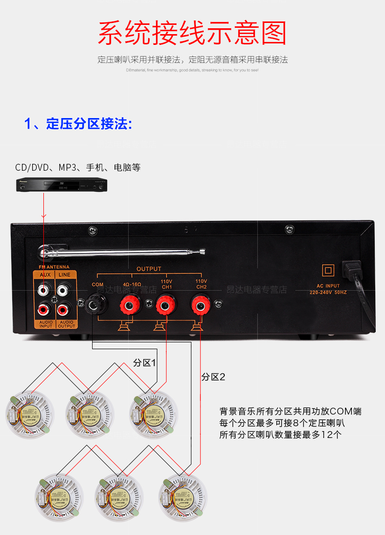 先科(sast) d8定压吸顶天花喇叭背景音乐功放吊顶公共