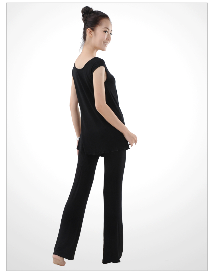 瑜伽服夏季莫代尔健身服套时尚v领瑜珈服套装女 砖红