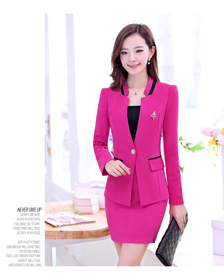 2015新款修身职业装女装套裙西服正装工作服一粒扣套裙加大码三件套秋季女装 白色 S