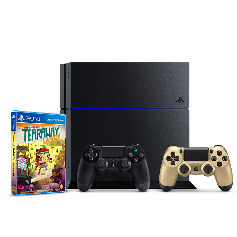 PS4国行黑色主机+金色手柄+《撕纸小邮差》套装