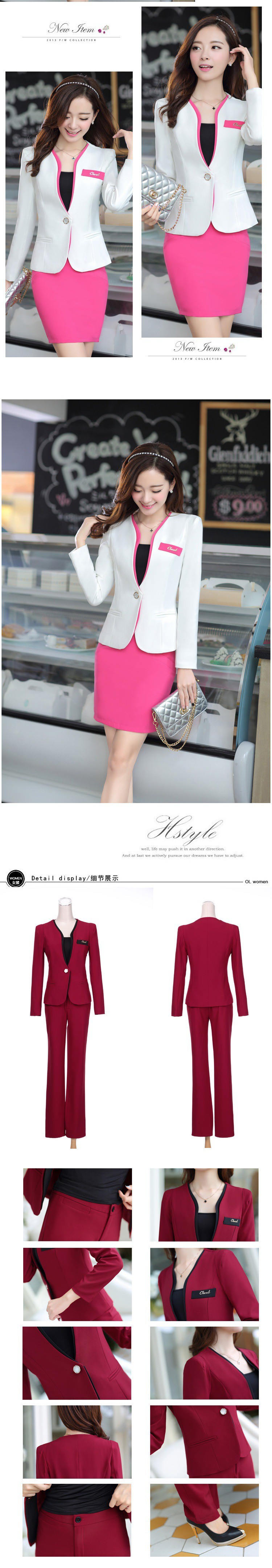 魅力芭藜2015秋冬装修身职业装女装套装西服正装工作服套裤加大码三件套女 白色配裤子 S