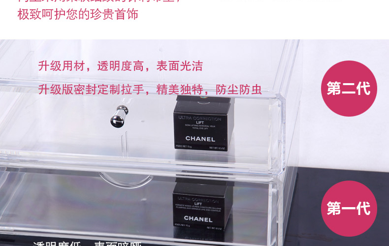 科特豪斯 加大号透明抽屉式化妆品收纳盒 组合储物盒 收纳柜 收纳用品 白色钻石纹三层