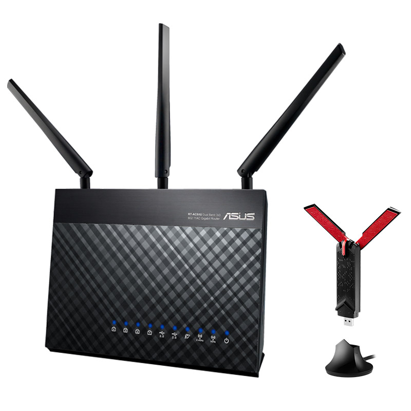 华硕RT-AC68U 1900M路由器+USB-AC6...