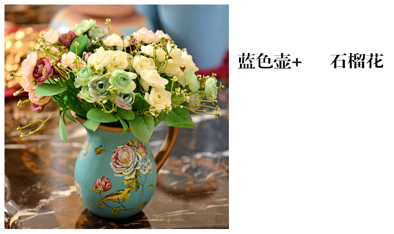欧式陶瓷花瓶现代花壶花器 仿真花套装欧式花瓶花艺 饰品摆设 蓝色 不
