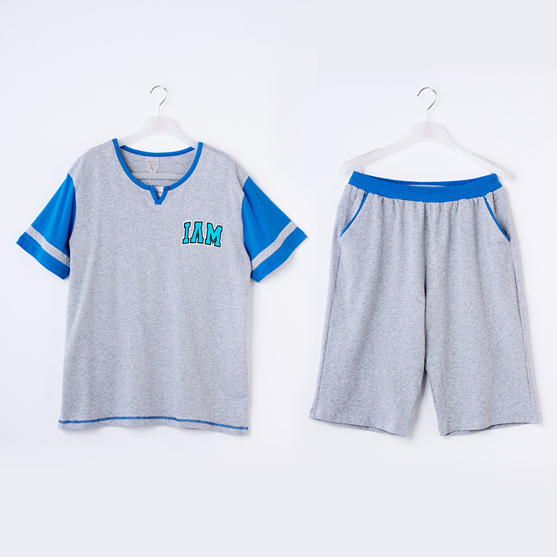 芬腾纯棉睡衣男夏季短袖短裤休闲圆领套头全棉家居服套装 ...