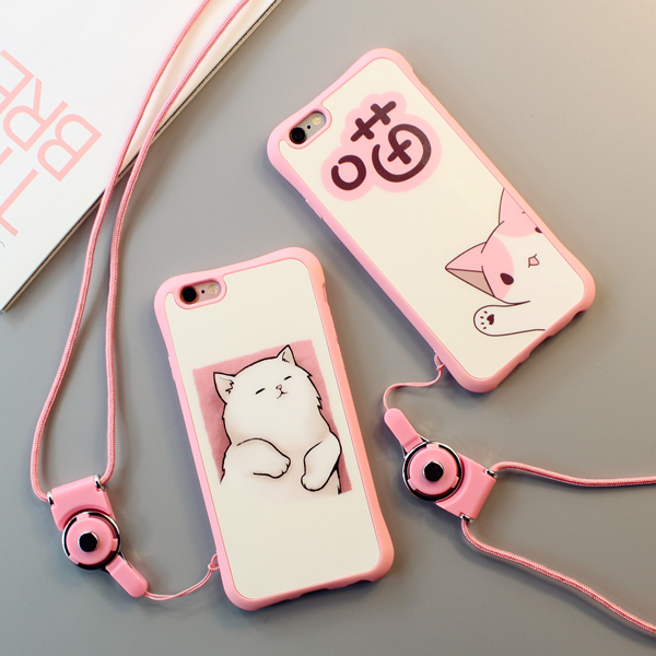 腾彩苹果iphone6猫咪手机壳6splus挂脖绳闪粉手机套方法软壳女5sel2佳能相机v苹果操作卡通图片