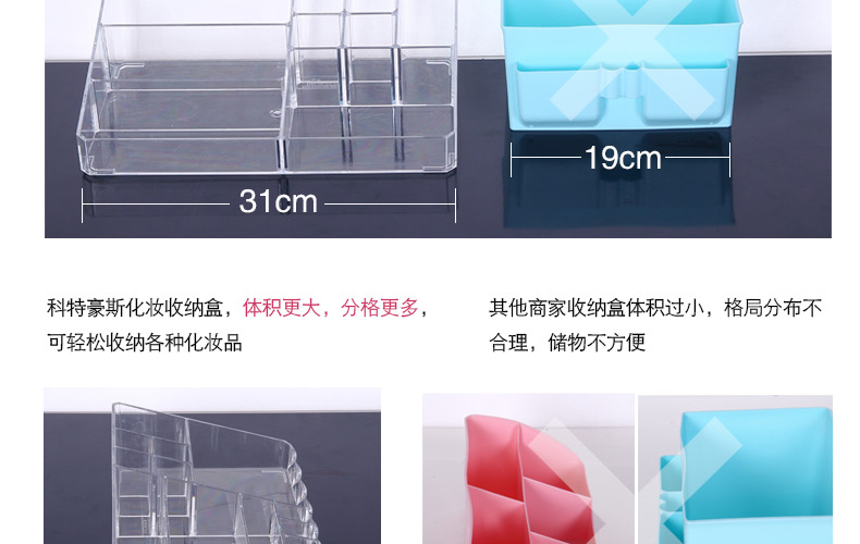 科特豪斯 加大号透明抽屉式化妆品收纳盒 组合储物盒 收纳柜 收纳用品 白色钻石纹三层