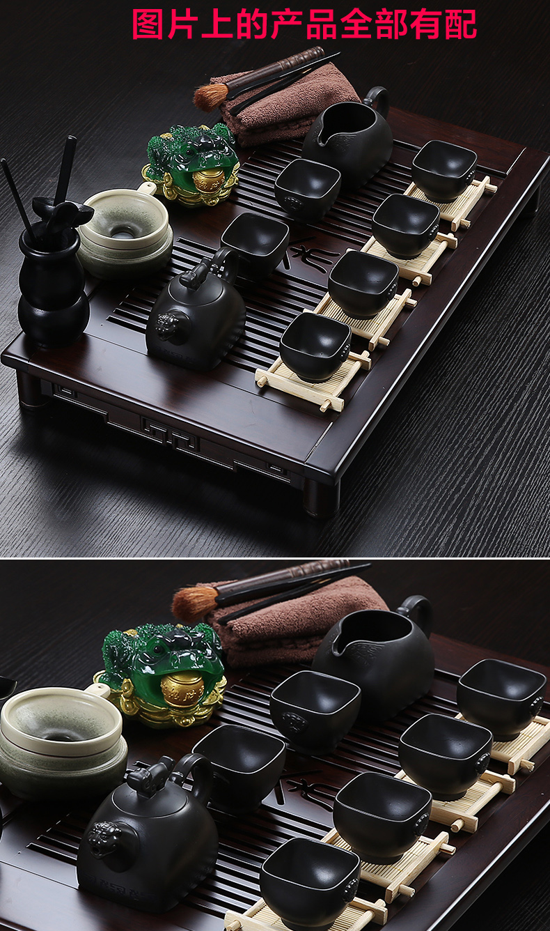 
                                        云品家居 大号实木紫砂整套茶具 汝窑茶具陶瓷套装四合一电磁炉 八仙过海古陶青花-不包电炉DB                