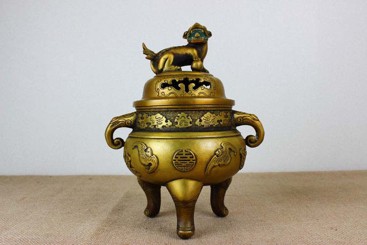 倚楼听风 香炉铜 铜器工艺品 麒麟铜香炉 复古宣德炉紫铜炉熏香炉 檀