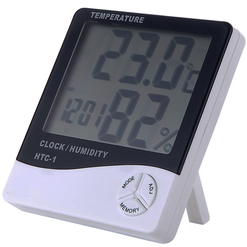 雨花泽（Yuhuaze）电子温湿度计带时间闹钟 办公家用室内外温度计 测温计 湿度计