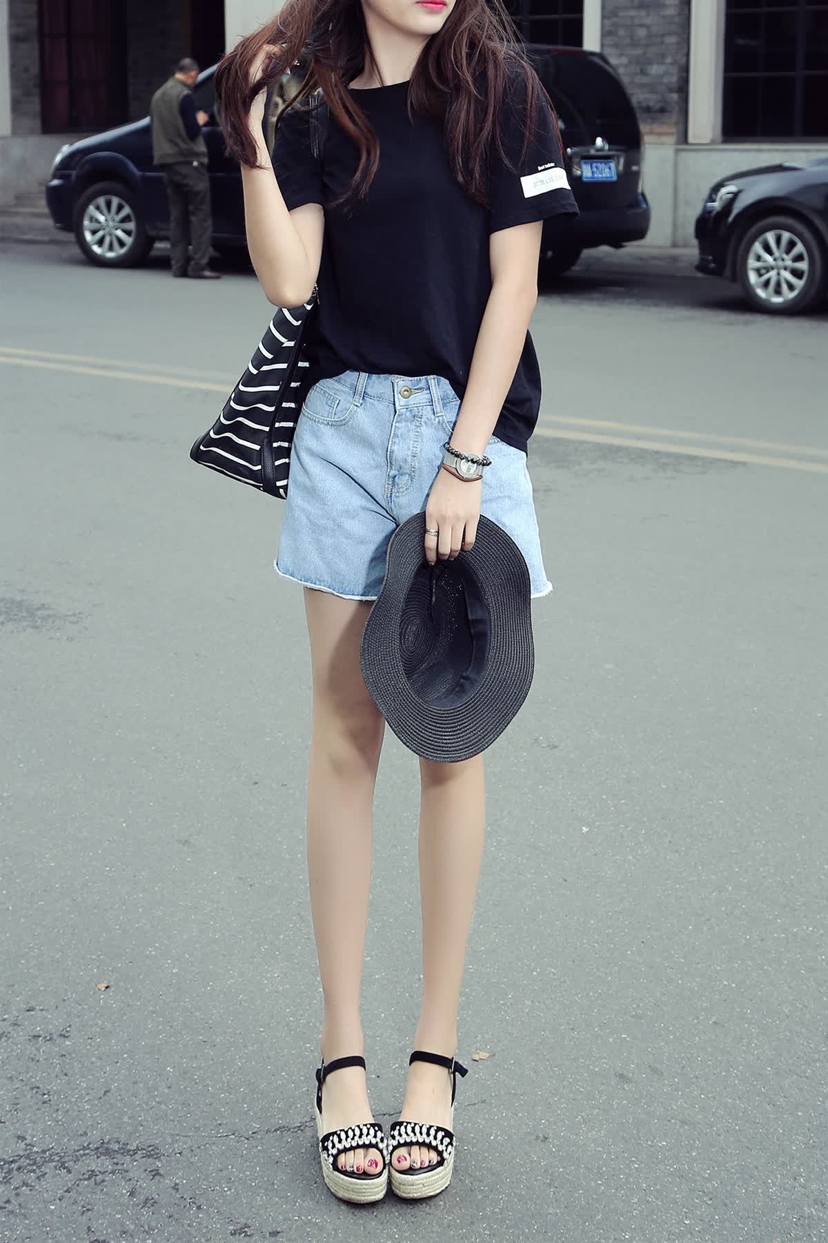 九月鞋靴*2016新品草编坡跟水钻凉鞋女磨砂厚底松糕鞋