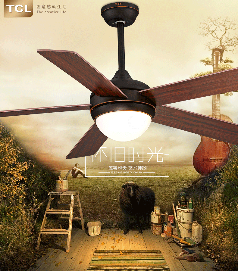 tcl仿古欧式风扇灯客厅吊扇带灯餐厅灯具灯饰 五叶单灯 52寸2个e27