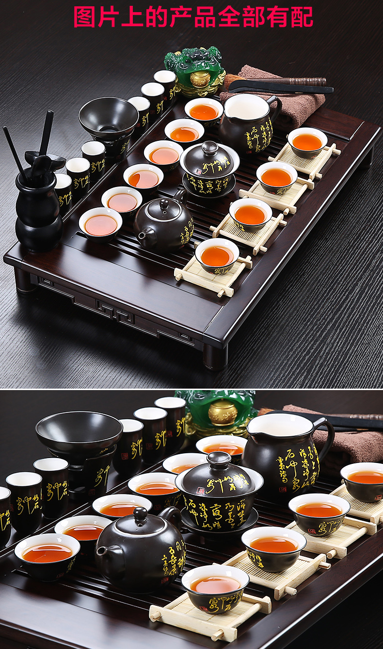 
                                        云品家居 大号实木紫砂整套茶具 汝窑茶具陶瓷套装四合一电磁炉 八仙过海古陶青花-不包电炉DB                