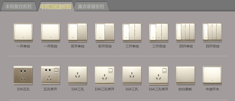 施耐德开关插座面板 丰尚系列沉醉金色 带荧光开关 一