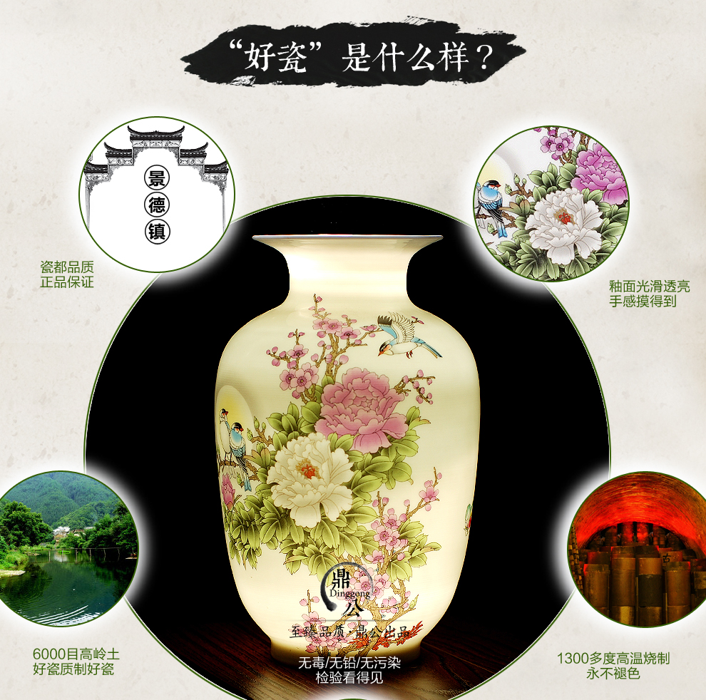 
                                        鼎公 粉彩瓷花瓶家居摆件 薄胎冬瓜瓶 工艺品摆设 景德镇陶瓷器 HP016-山川秀色                