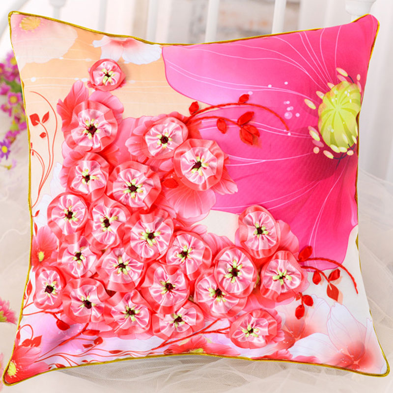 
                                        悠趣 手工绣丝带绣套件3D彩印 45x45CM 花卉方形抱枕花卉 C-142玫瑰蝴蝶梦                