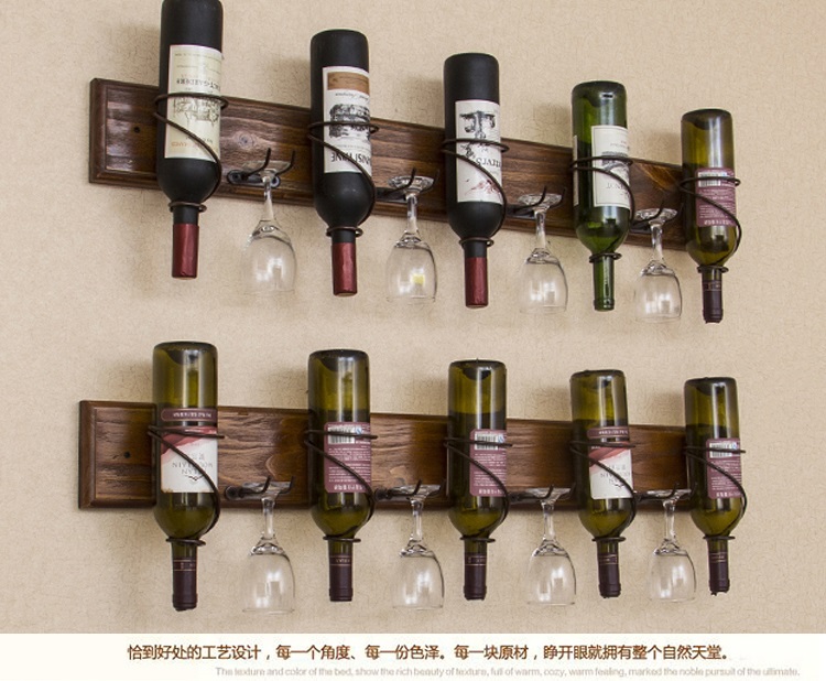 餐厅家具 酒柜 昶丰 昶丰实木铁艺墙壁墙上红酒架酒瓶架红酒杯架悬挂