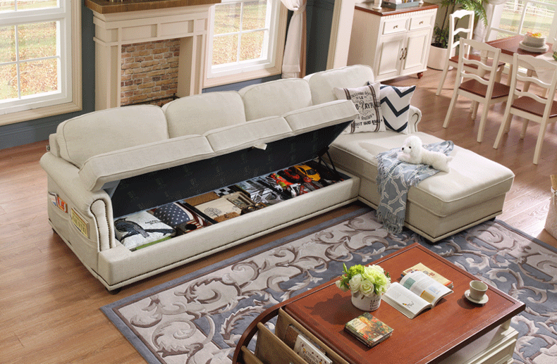 爱纷享 美式乡村布艺沙发小户型客厅 可拆洗简约米色贵妃储物三人沙发