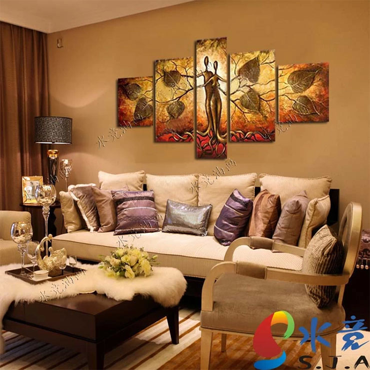 水竞装饰画客厅现代抽象油画手绘沙发背景墙画立体无框壁画 总长2.20米