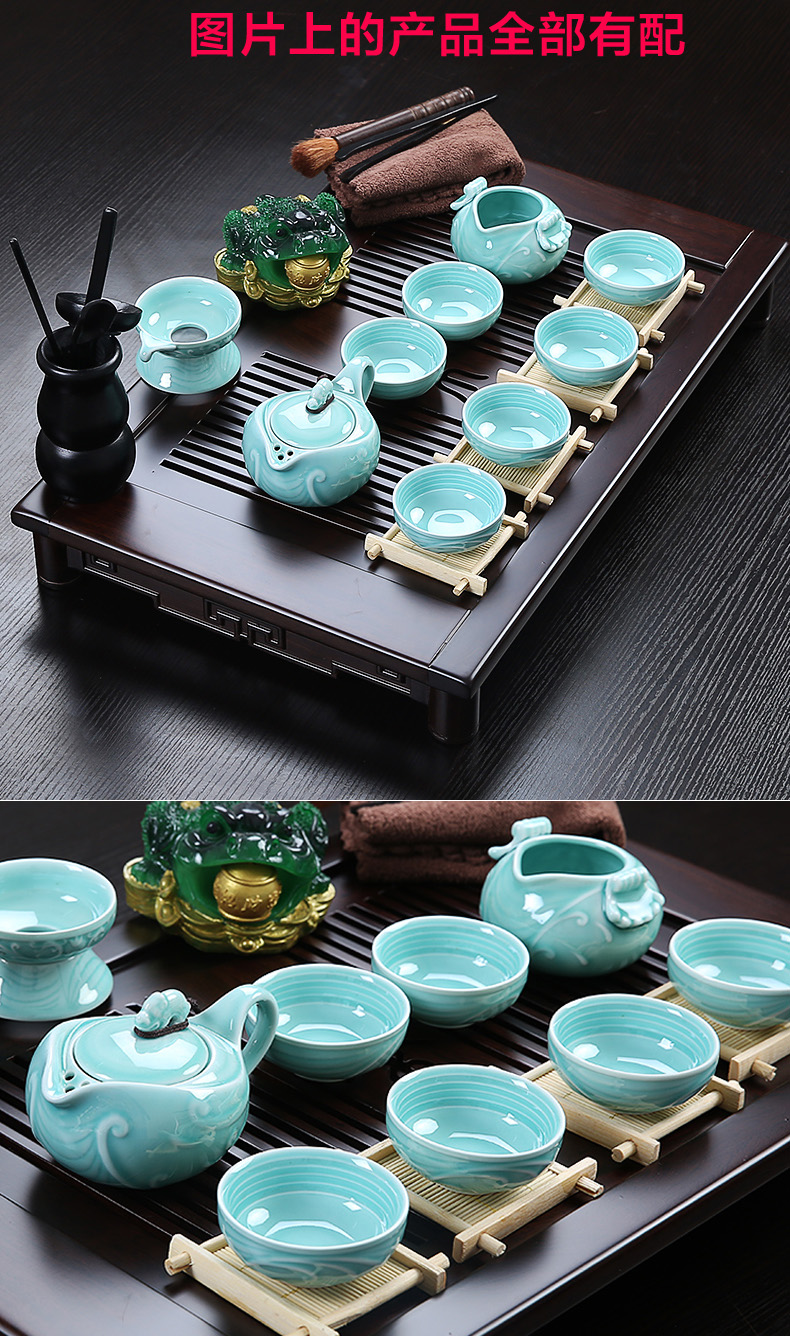 
                                        云品家居 大号实木紫砂整套茶具 汝窑茶具陶瓷套装四合一电磁炉 八仙过海古陶青花-不包电炉DB                