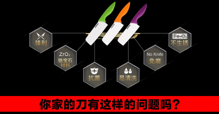 信柏 陶瓷刀具套装 7寸菜刀 6寸多功能水果刀 全功能三件套 礼盒装送刀架 绿色(刀架礼盒装)