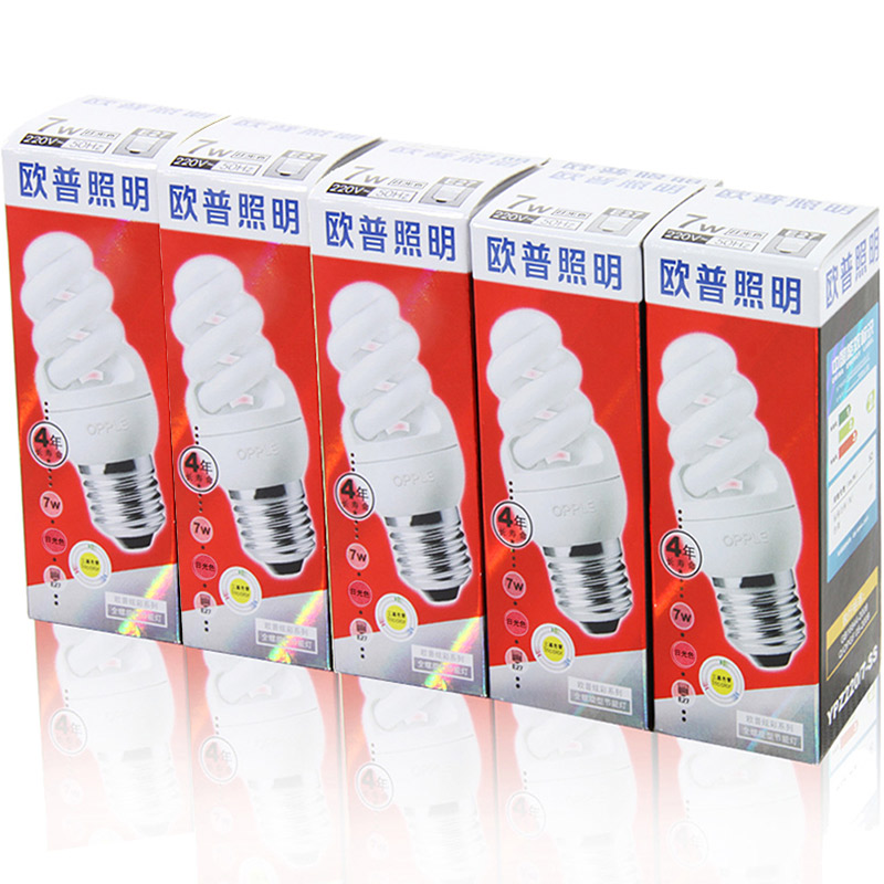 欧普照明节能灯全螺-7W-E27日光色5支装