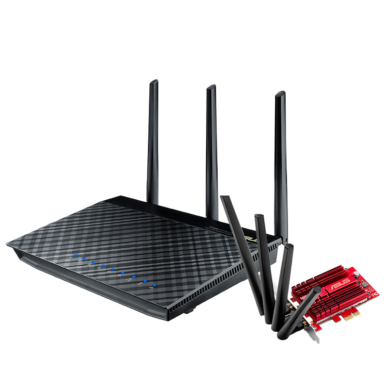 华硕RT-AC66U 1750M路由器+PCE-AC8...