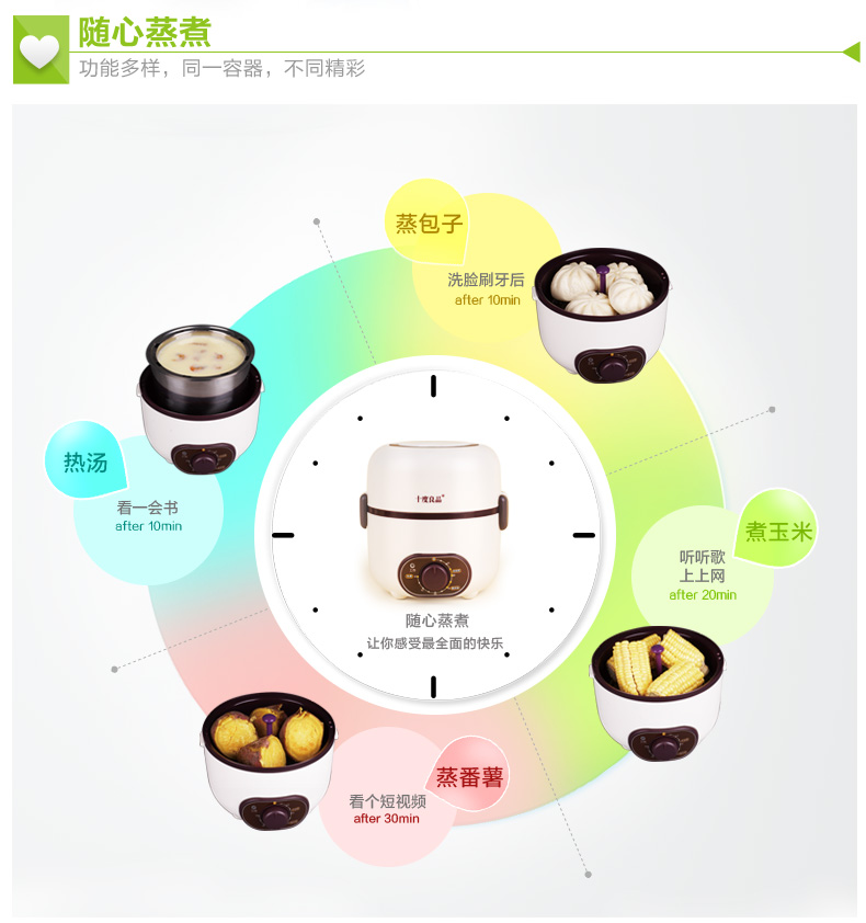 十度良品电热饭盒 SD-937 加热饭盒 不锈钢内胆 可定时电饭盒 多功能便携