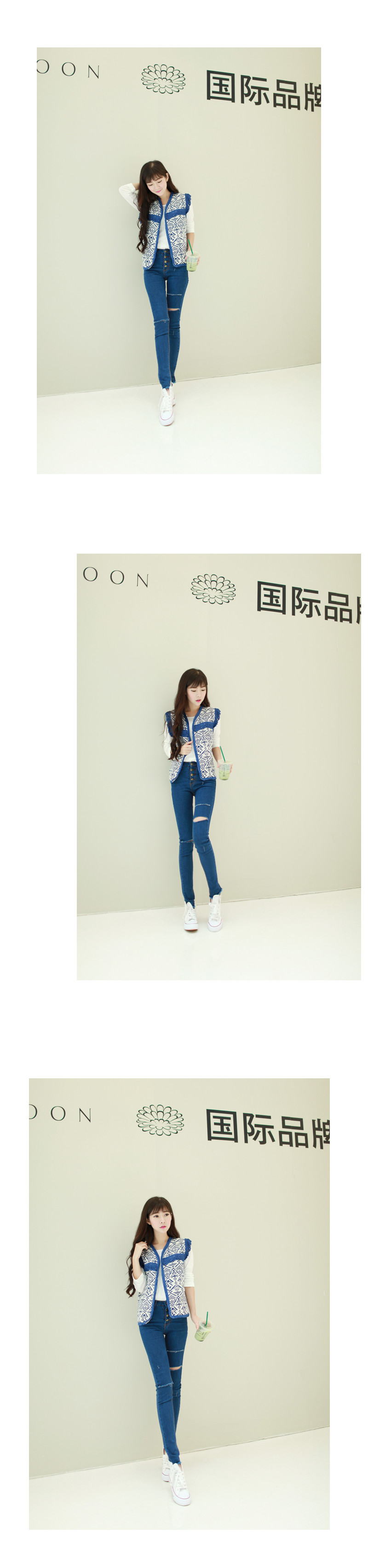 漫琳思羽2014秋装新款韩版民族风刺绣流苏马甲背心外套女 蓝色 均码