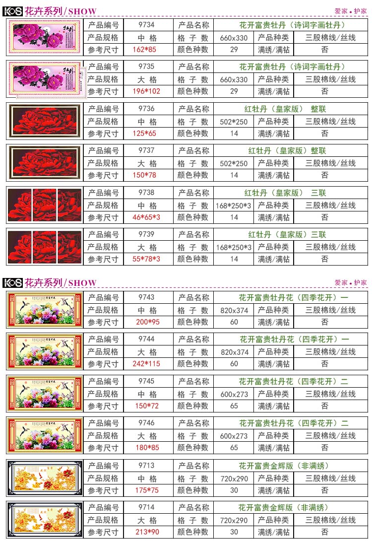 KS十字绣精准印花孔雀系列花开富贵孔雀客厅大幅十字绣 9725花开富贵图金色牡丹 4股棉线大格-定制不退货