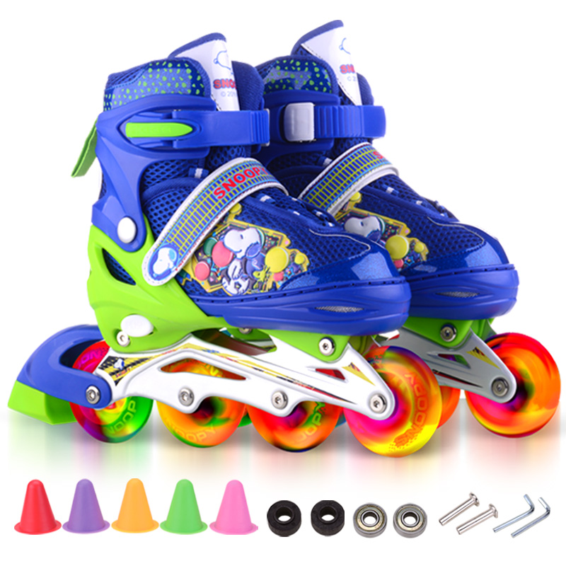史努比(snoopy)儿童溜冰鞋套装溜冰鞋儿童滑冰鞋闪光可调节轮滑鞋男女
