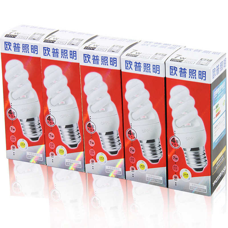 欧普照明节能灯全螺-7W-E27白炽灯色5支装