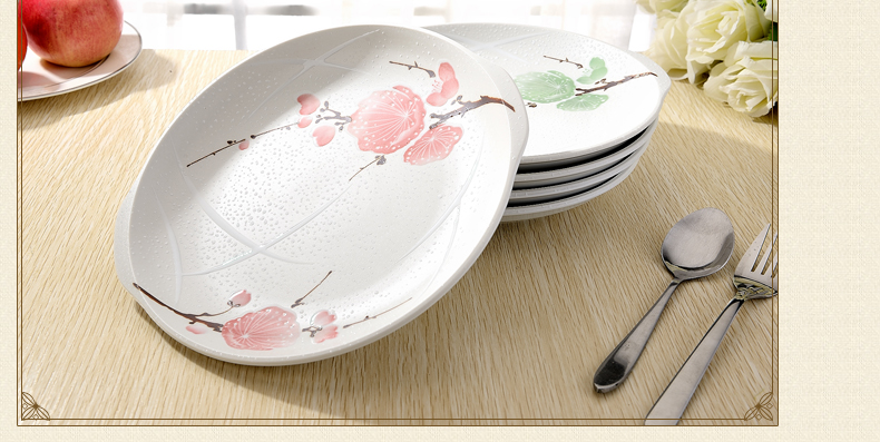 美浓烧UN-2五彩梅花带尔陶瓷深盘果盘 日本进口陶瓷餐具用餐器械 UN-2五彩梅花五件套(带耳)