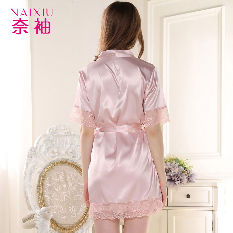 奈袖睡衣女春夏季短袖睡袍性感露背吊带仿真丝家居服女蕾丝...