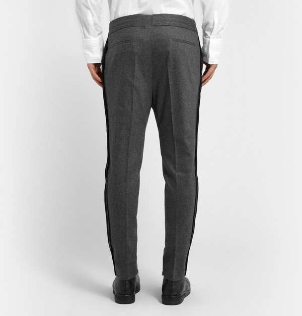 标题原文 tapered grosgrain-trimmed wool-flannel trousers 产品