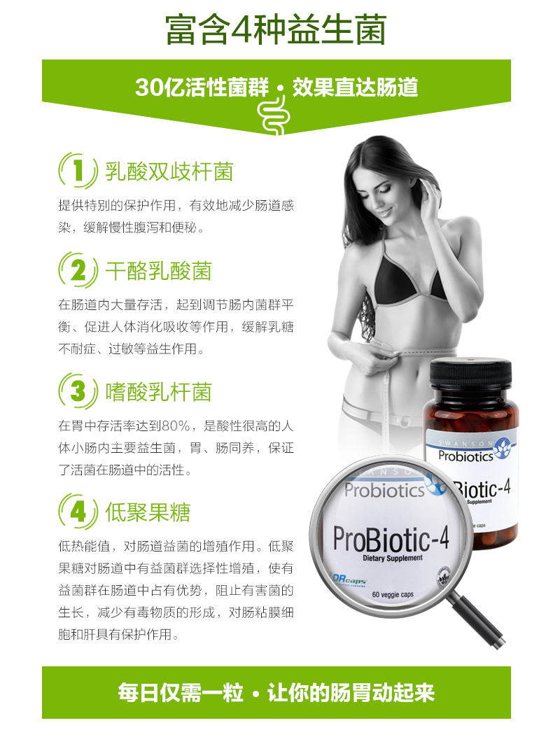 第2件0元 斯旺森 成人益生菌粉胶囊 60粒/瓶 呵护肠胃 图3
