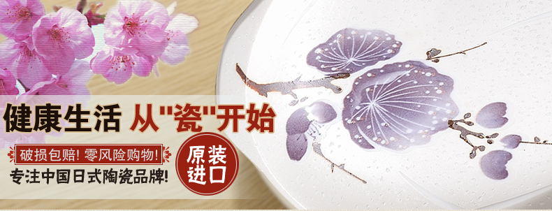 美浓烧UN-2五彩梅花带尔陶瓷深盘果盘 日本进口陶瓷餐具用餐器械 UN-2五彩梅花五件套(带耳)