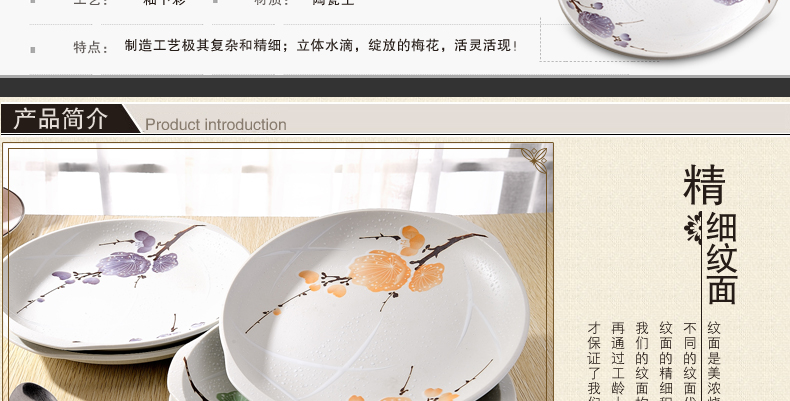 美浓烧UN-2五彩梅花带尔陶瓷深盘果盘 日本进口陶瓷餐具用餐器械 UN-2五彩梅花五件套(带耳)