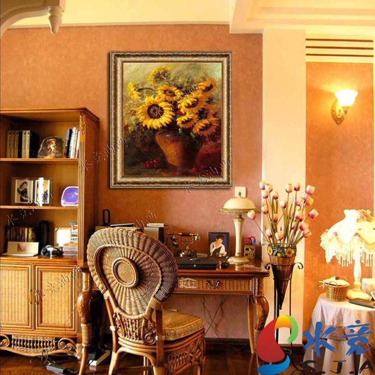
                                        水竞花卉油画向日葵画玄关挂画竖书房壁画餐厅墙画卧室客厅过道走廊画 P3雅韵金PS框 80*100                