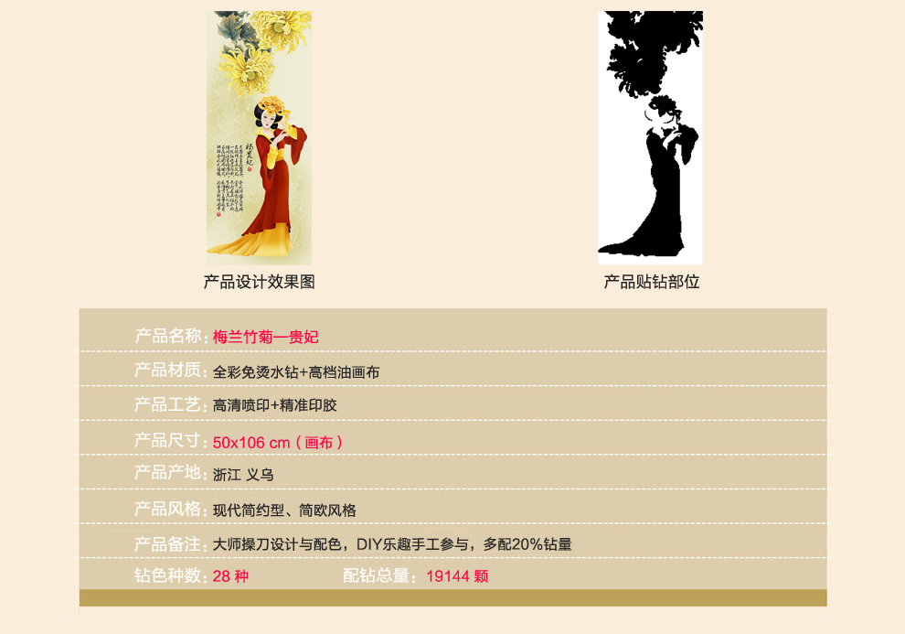 新款钻石画圆钻5D魔方钻石十字绣客厅四大美女 梅兰竹菊 钻石绣竖版卧室贴钻画魔方钻钻石画  5D全彩实色魔方圆钻-贵妃 单幅 9437