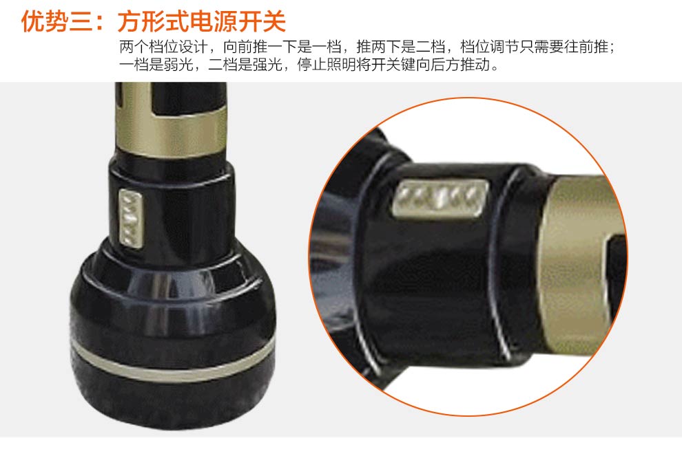 雅格YAGE LED充电式巡防强光手电筒1.5W大功率 强弱光可调 YG-3711